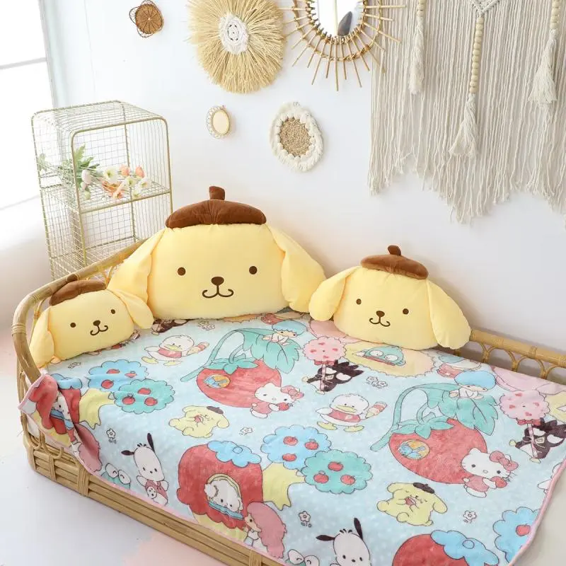 Sanrio Pom Pom Purin Plush Toy Car Pillow Seat Belt Cover Back Cushion For Car Seat Throw Pillow Blanket Sofa Bed Xmas Girl Gift