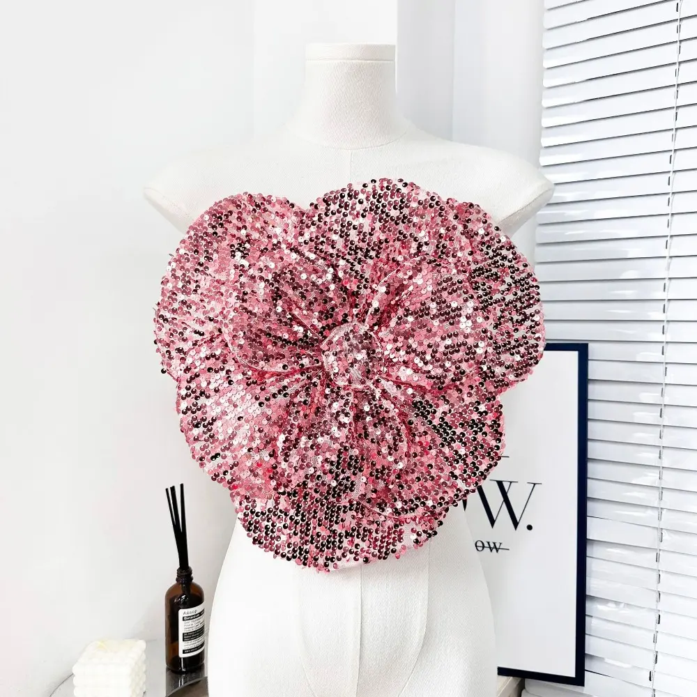 New 3D Flower Shape Patch Large DIY Chest Flower Handmade Sparkling Sequin Fabrics Applique Clothes Appliques