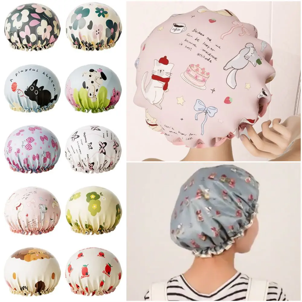 Creative Multicolor Bathing Cap Cartoon Pattern Waterproof Shower Cap Breathable Oil Fume Prevention Shower Headscarf Bathing