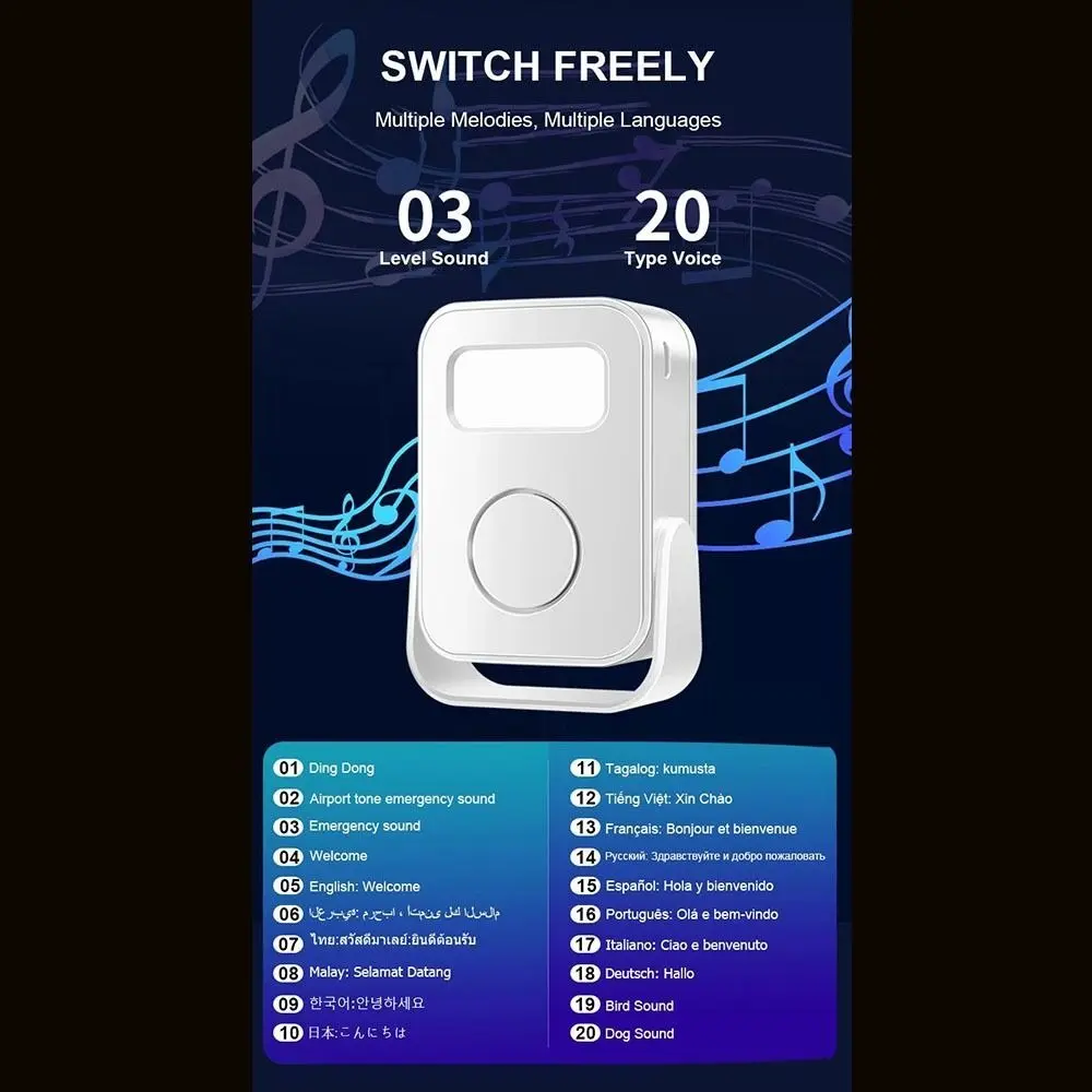 Infrared Sensor Intelligent Welcome Doorbell Recording Function Wireless Design Wireless Door Bell Chime Welcome Device Office