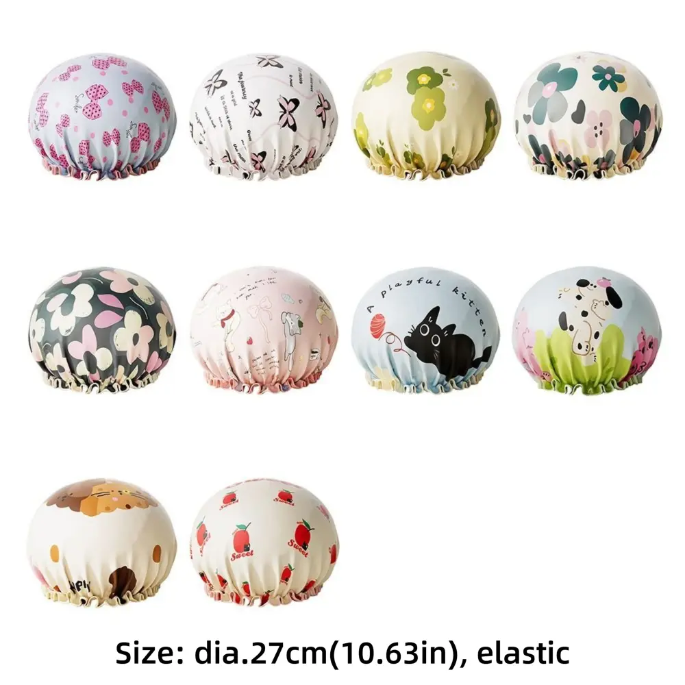 Creative Multicolor Bathing Cap Cartoon Pattern Waterproof Shower Cap Breathable Oil Fume Prevention Shower Headscarf Bathing