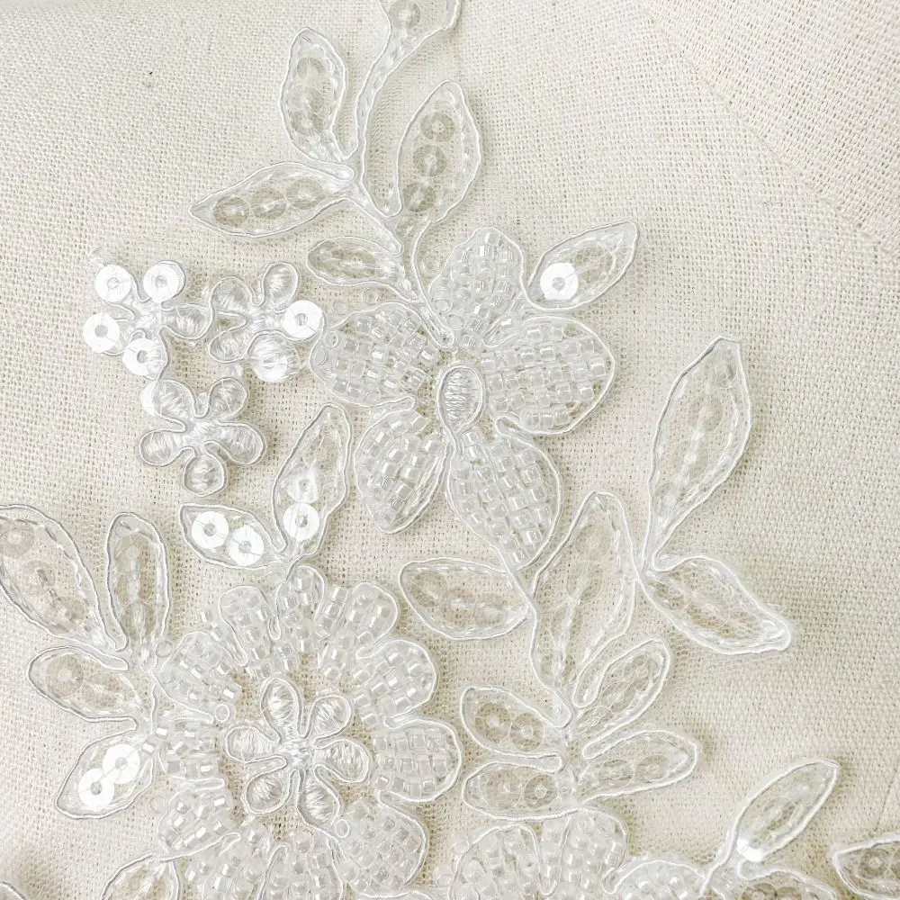 1 pair Black White Beads Lace Embroidery Patch DIY Knitting Floral Flower Clothing Patch Handmade Clothing Appliqué Evening Gown