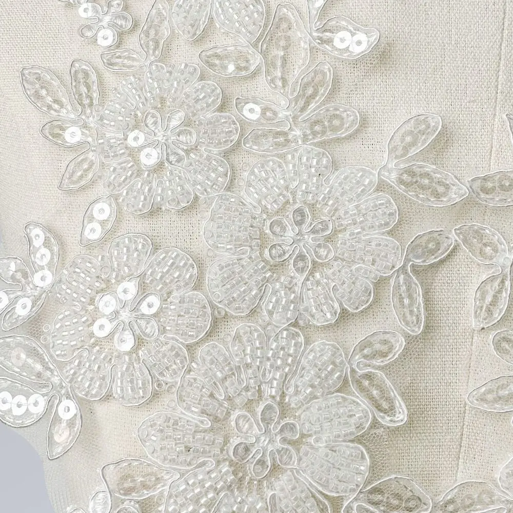 1 pair Black White Beads Lace Embroidery Patch DIY Knitting Floral Flower Clothing Patch Handmade Clothing Appliqué Evening Gown