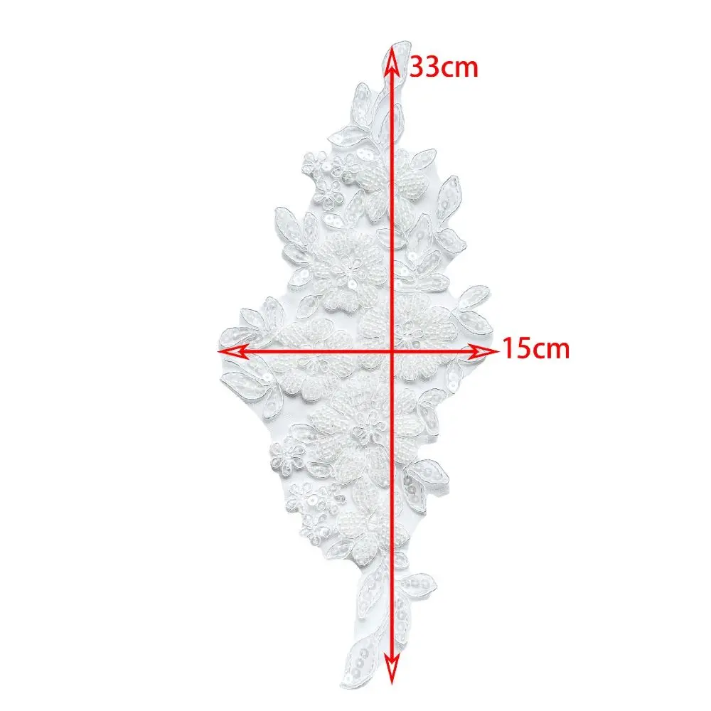 1 pair Black White Beads Lace Embroidery Patch DIY Knitting Floral Flower Clothing Patch Handmade Clothing Appliqué Evening Gown