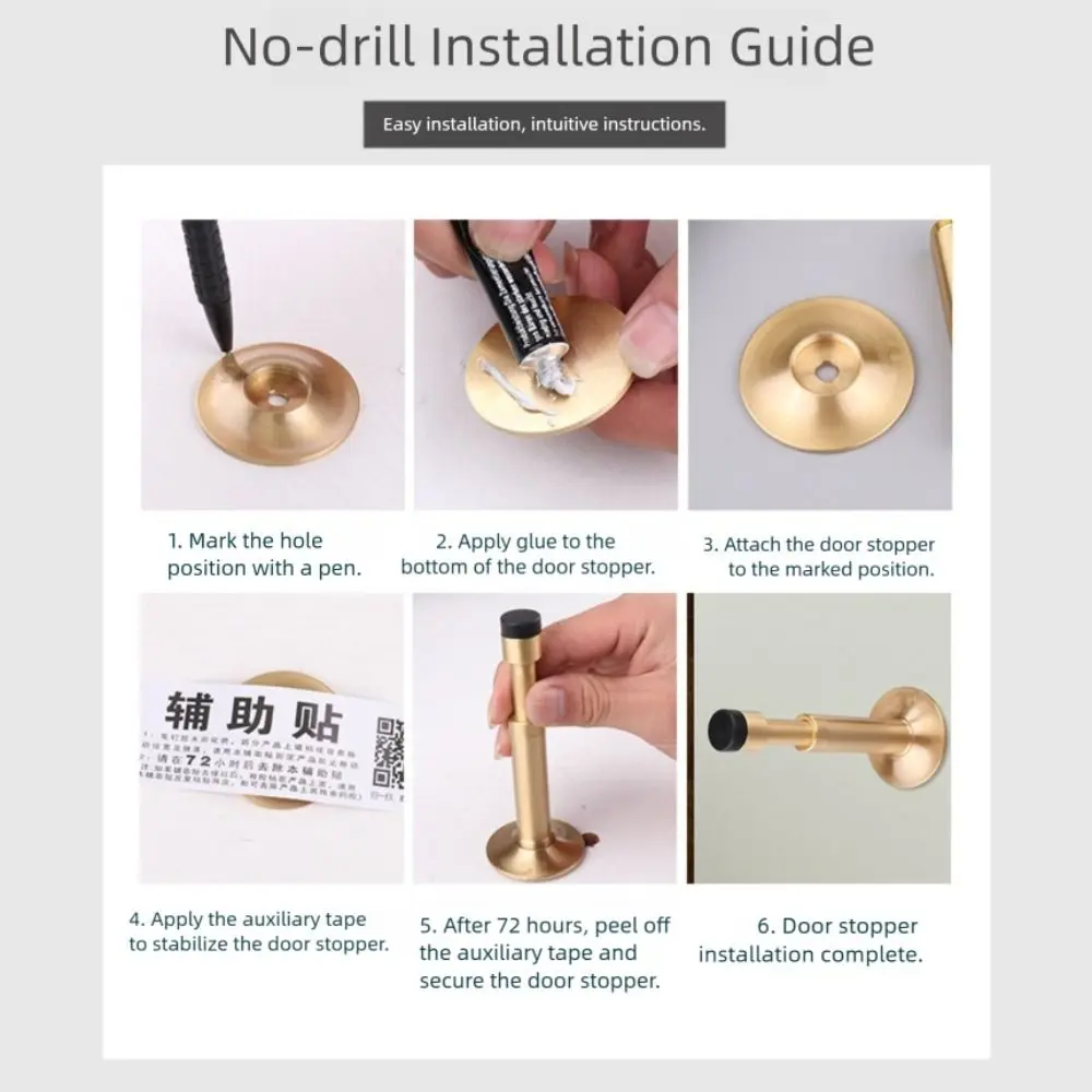 Hydraulic Buffer Door Stopper Wall-Mounted Silent Type Floor Door Stops Drill-Free Anti-Collision Wall Protector for Bedroom
