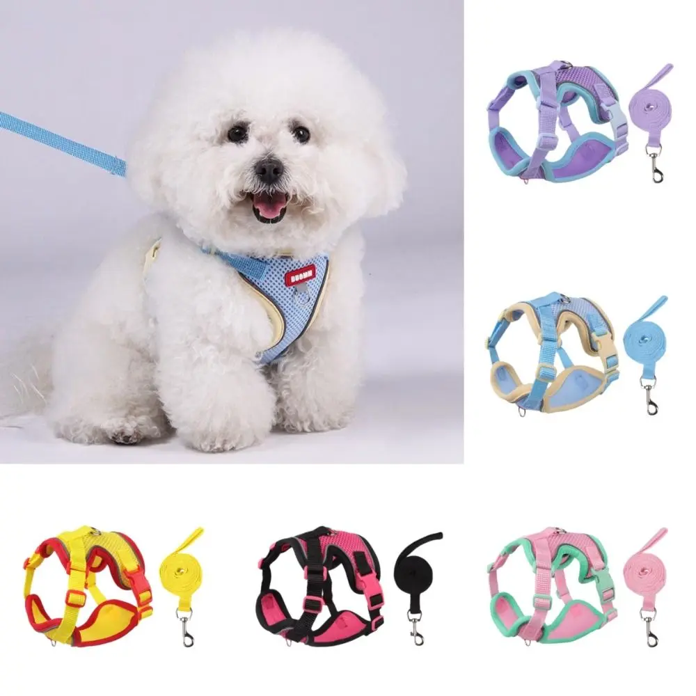 Spliced Colors Dog Harness Kit Breathable Adjustable Pet Walking Straps Anti-Pull Design Chest Strap Harness