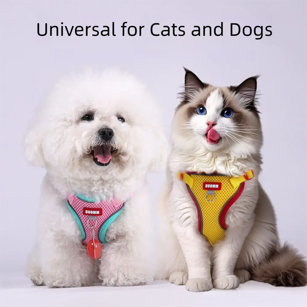 Spliced Colors Dog Harness Kit Breathable Adjustable Pet Walking Straps Anti-Pull Design Chest Strap Harness