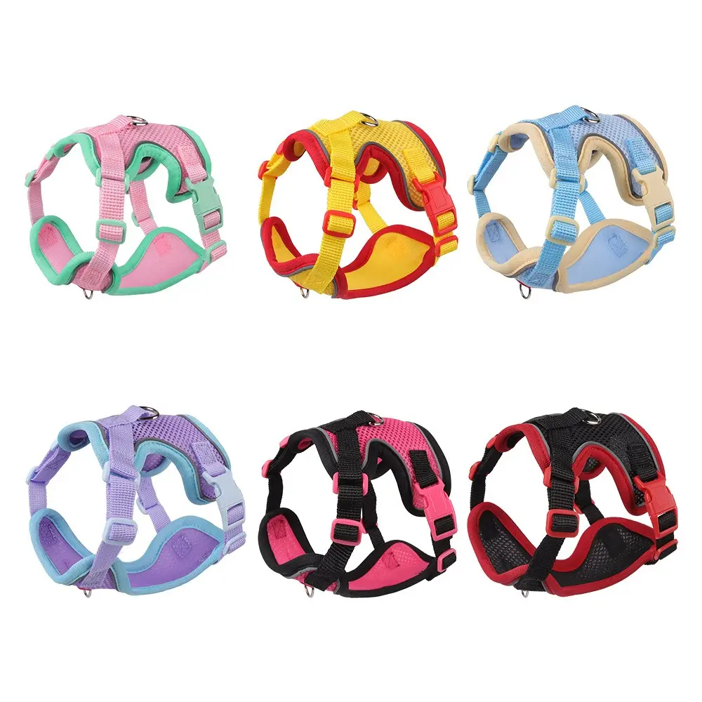 Spliced Colors Dog Harness Kit Breathable Adjustable Pet Walking Straps Anti-Pull Design Chest Strap Harness