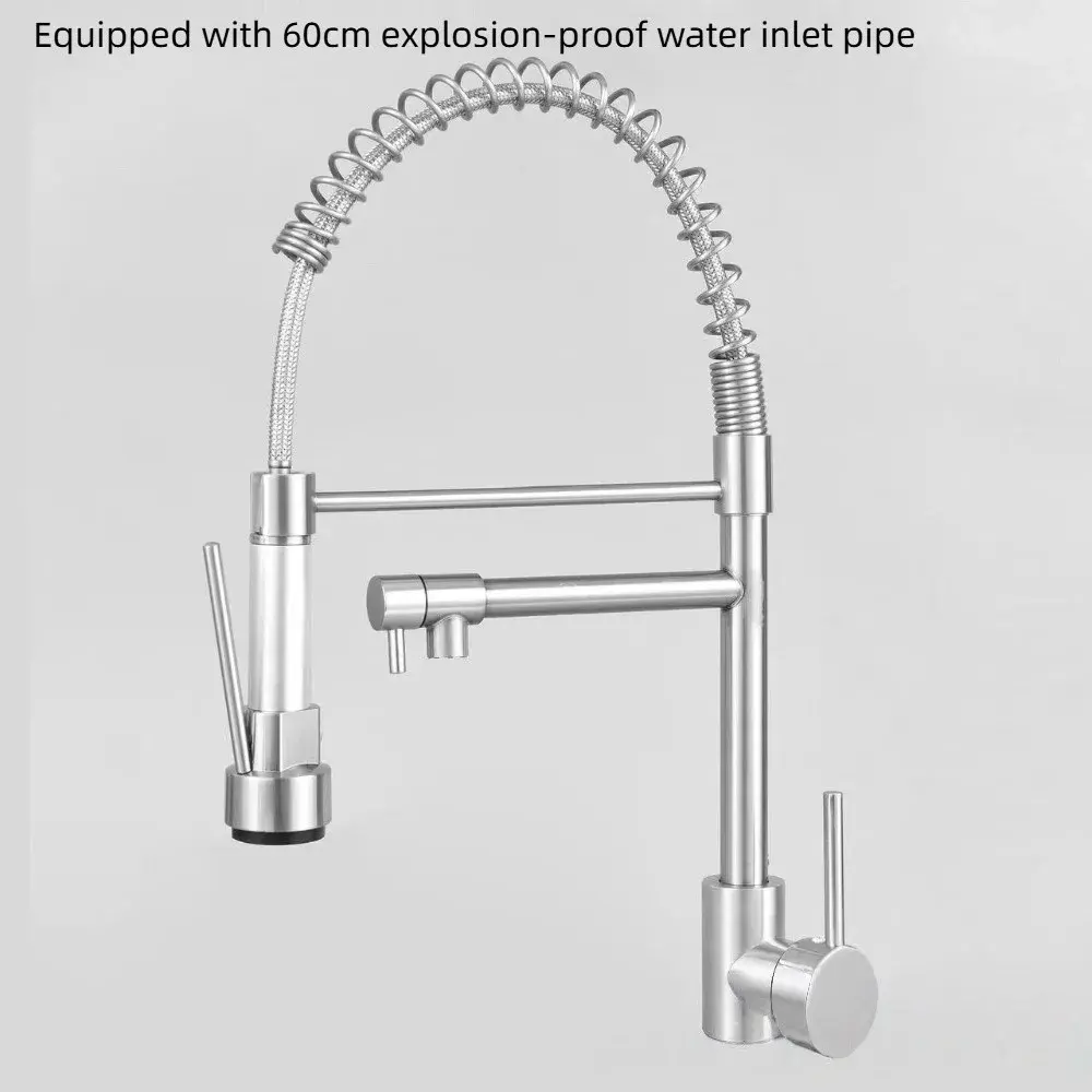 Double Output Kitchen Spring Faucet High Pressure Stainless Sink Faucet 360° Rotating Vertical/wall Mounted Hot/Cold Faucets