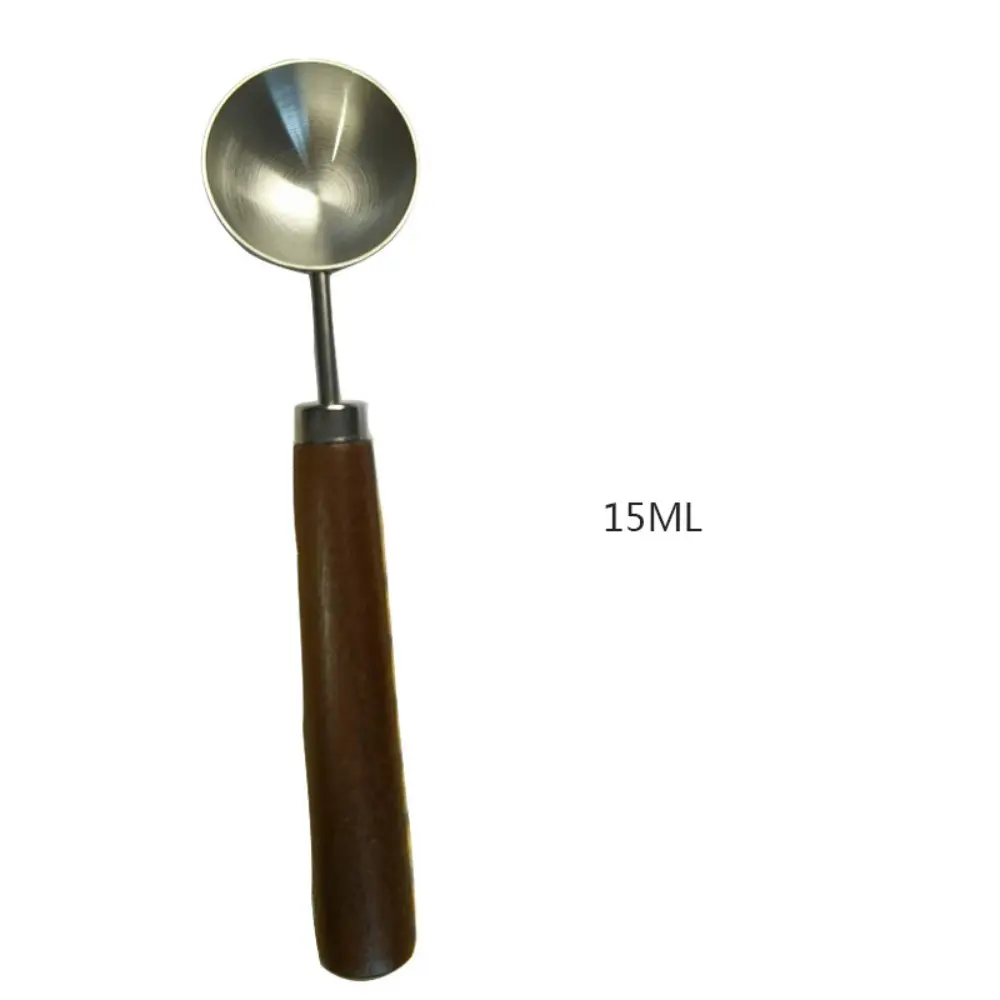 15/30ml Round Coffee Measuring Spoon Wooden Handle Measuring Tools for Kitchen Long Handle Measuring Spoons Stainless Steel