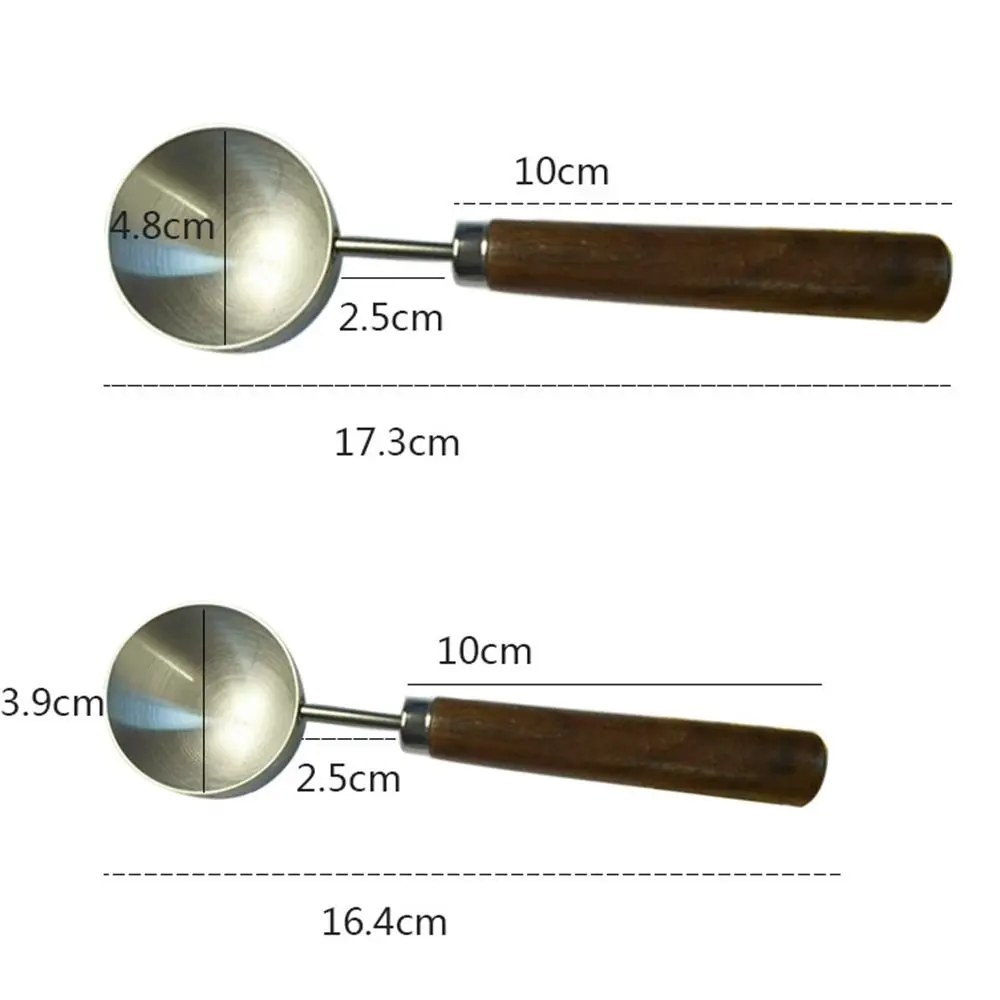 15/30ml Round Coffee Measuring Spoon Wooden Handle Measuring Tools for Kitchen Long Handle Measuring Spoons Stainless Steel