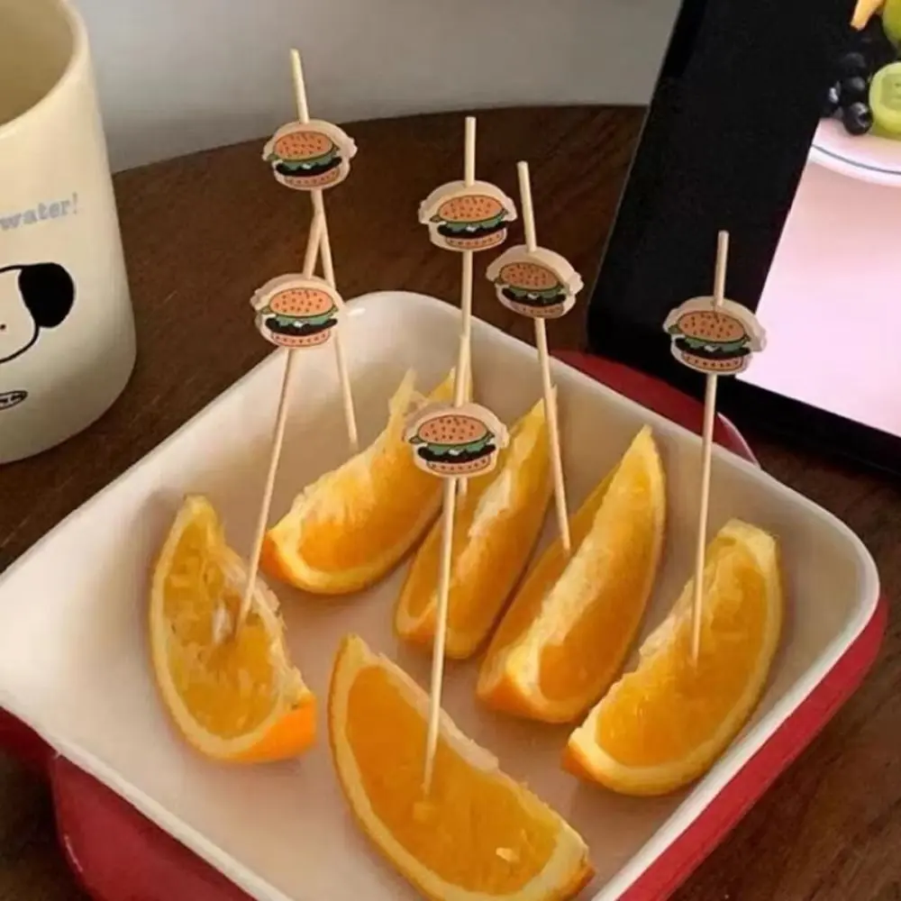 Durable Hamburger Garnish Fruit Sticks Disposable Cartoon Food Sticks Party Buffet Bamboo Sticks