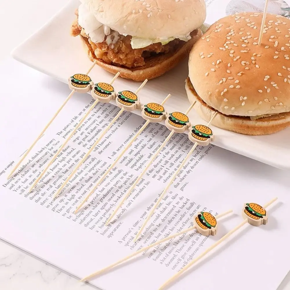 Durable Hamburger Garnish Fruit Sticks Disposable Cartoon Food Sticks Party Buffet Bamboo Sticks
