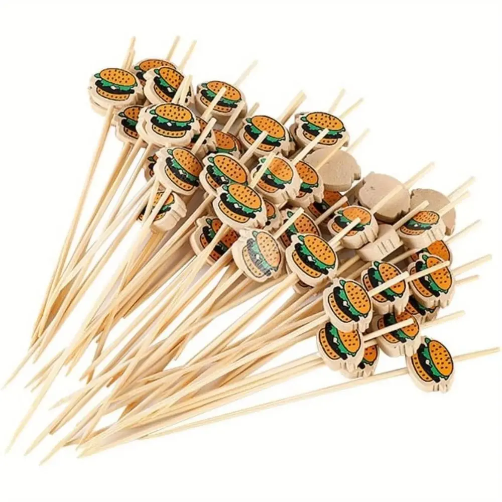 Durable Hamburger Garnish Fruit Sticks Disposable Cartoon Food Sticks Party Buffet Bamboo Sticks