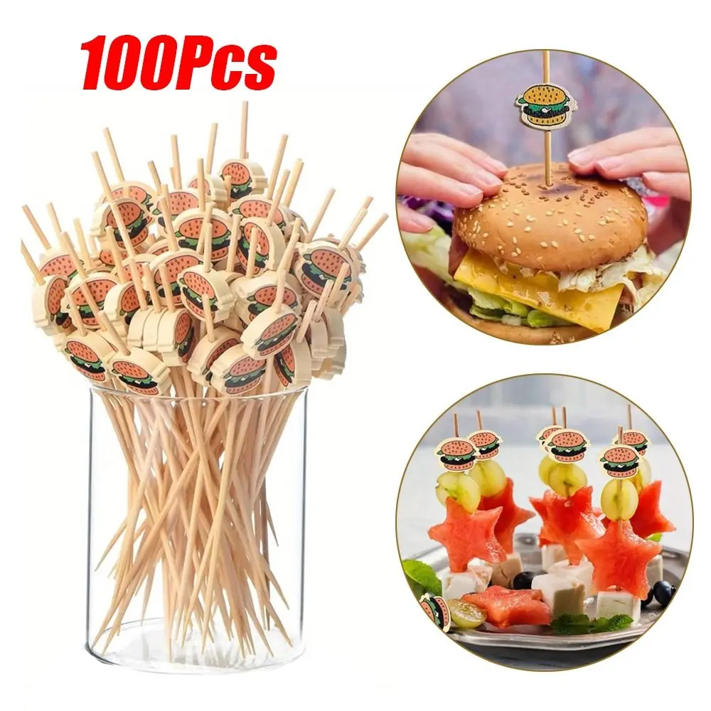 Durable Hamburger Garnish Fruit Sticks Disposable Cartoon Food Sticks Party Buffet Bamboo Sticks