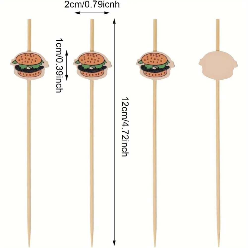 Durable Hamburger Garnish Fruit Sticks Disposable Cartoon Food Sticks Party Buffet Bamboo Sticks