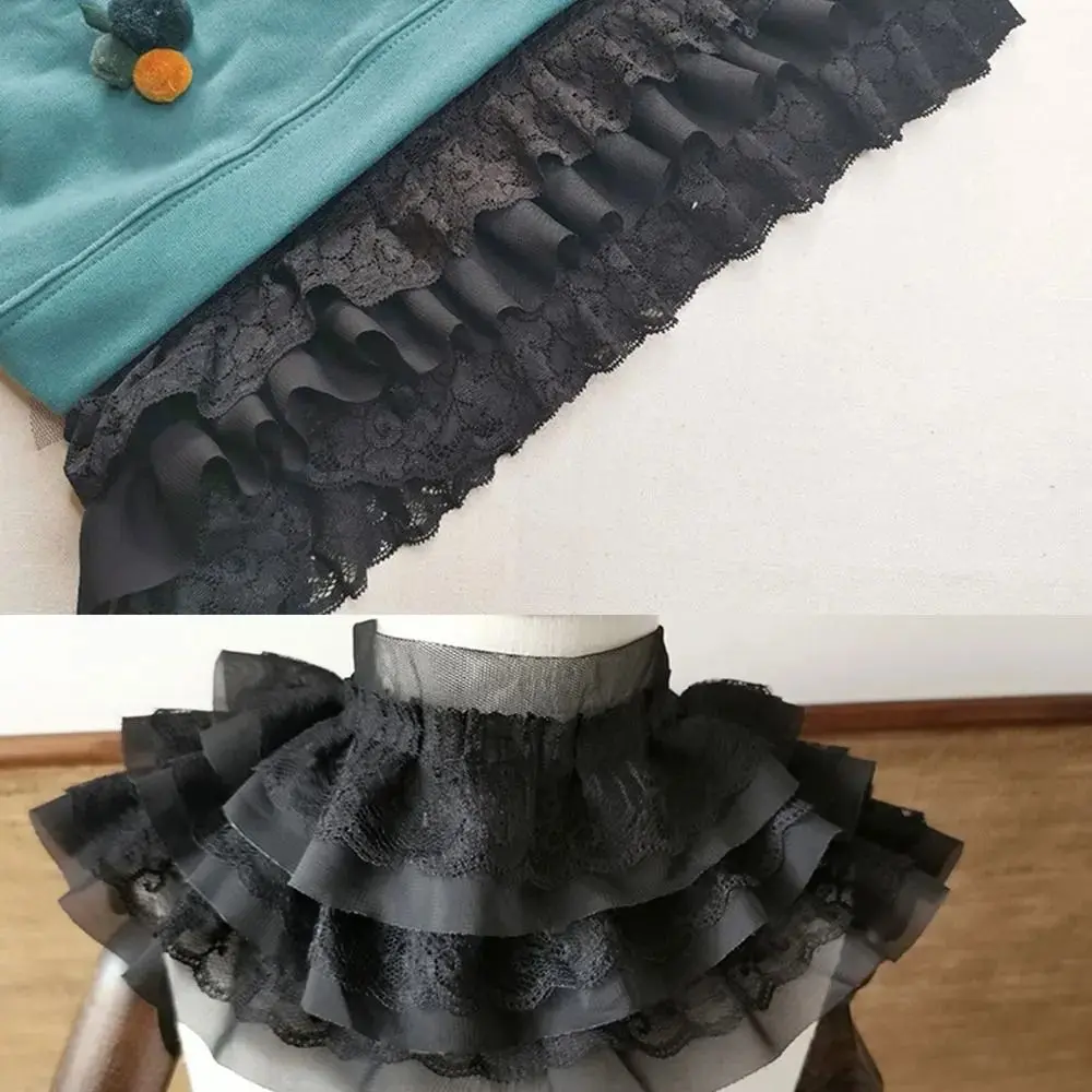13cm Wide Chiffon Mesh Fabric 3D Pleated Embroidered Chiffon Lace Edge Three Layers Ruffle Trim