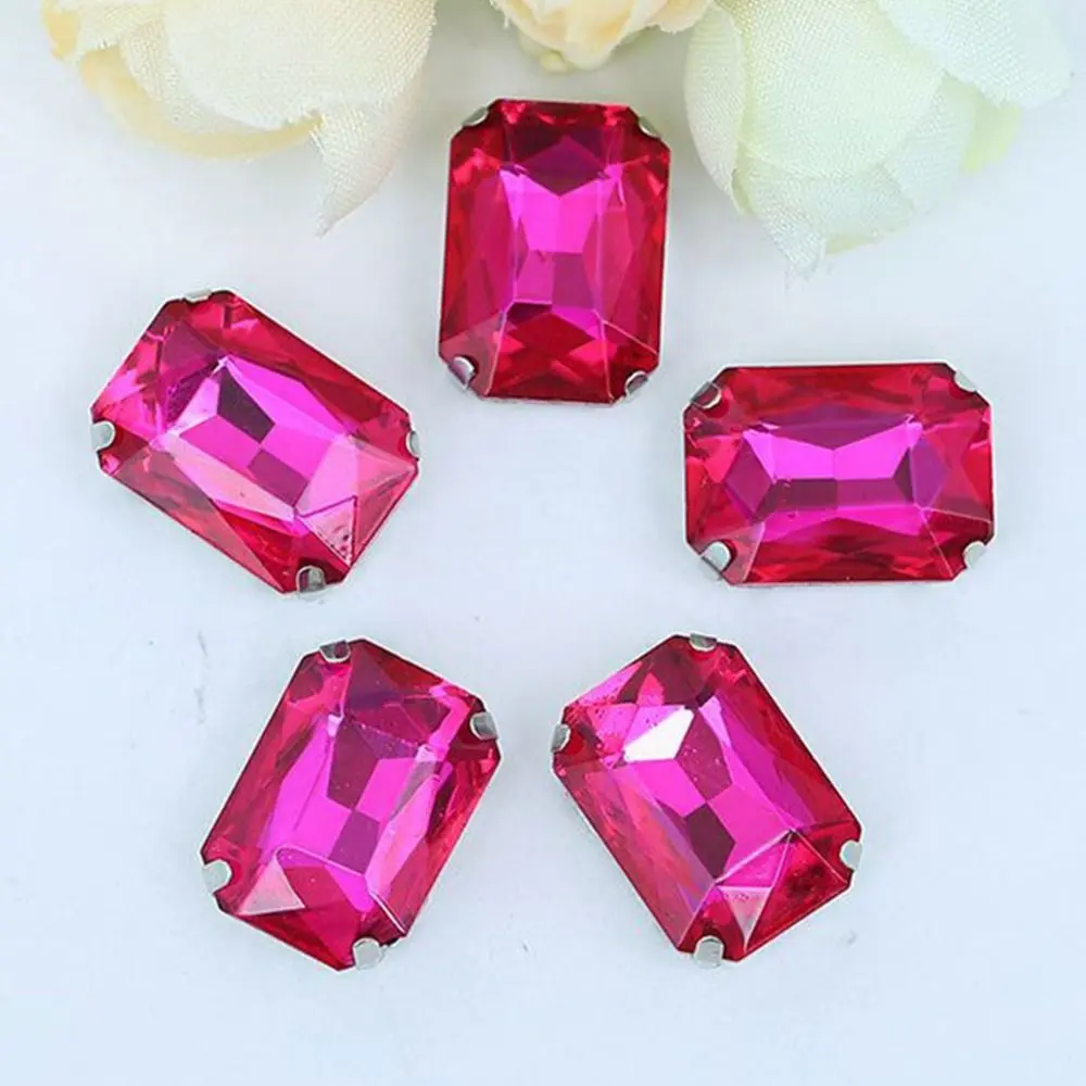 50Pcs/Pack Egg Shape Glitter Sewing Rhinestones With Silver Claw Sew On Glass Crystal Stones 10x14mm Diamond Beads Ornament
