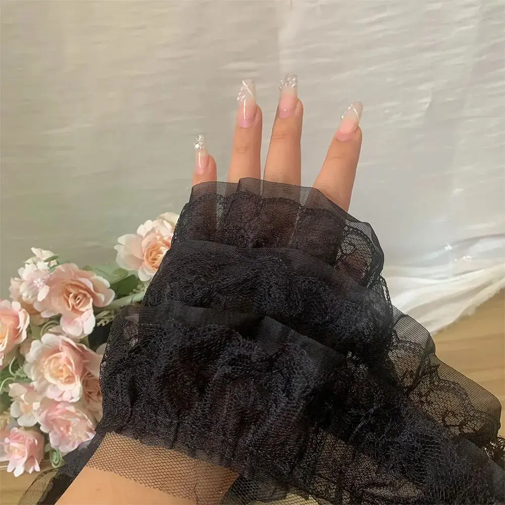 13cm Wide Chiffon Mesh Fabric 3D Pleated Embroidered Chiffon Lace Edge Three Layers Ruffle Trim