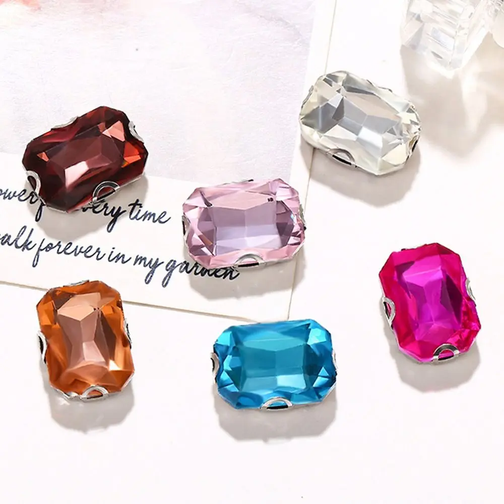 50Pcs/Pack Egg Shape Glitter Sewing Rhinestones With Silver Claw Sew On Glass Crystal Stones 10x14mm Diamond Beads Ornament