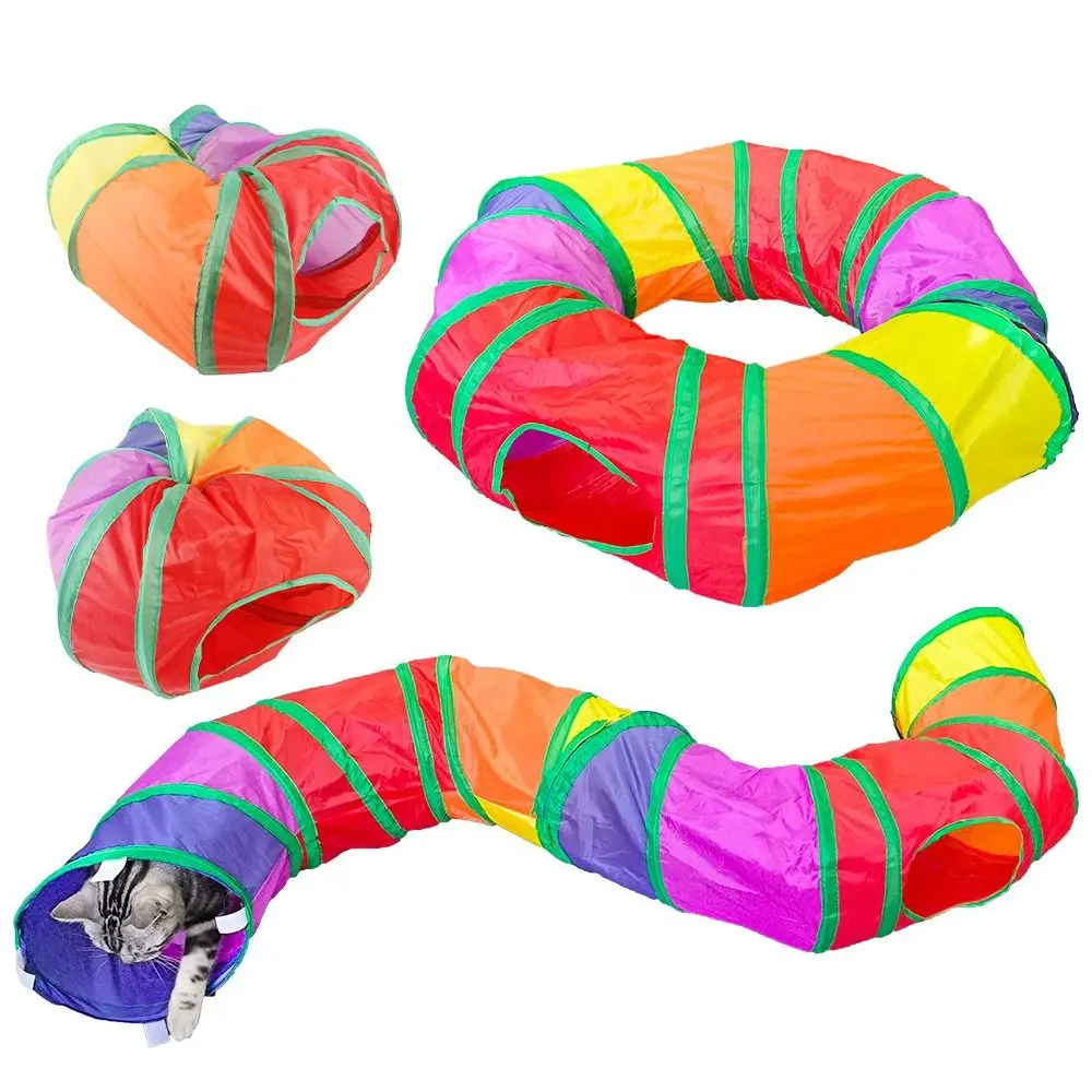 Portable Polyester+Steel Wire Cat Tunnel Tube Breathable Foldable Cat Maze Tunnel Training Interactive Colorful Cat Nest Puppy