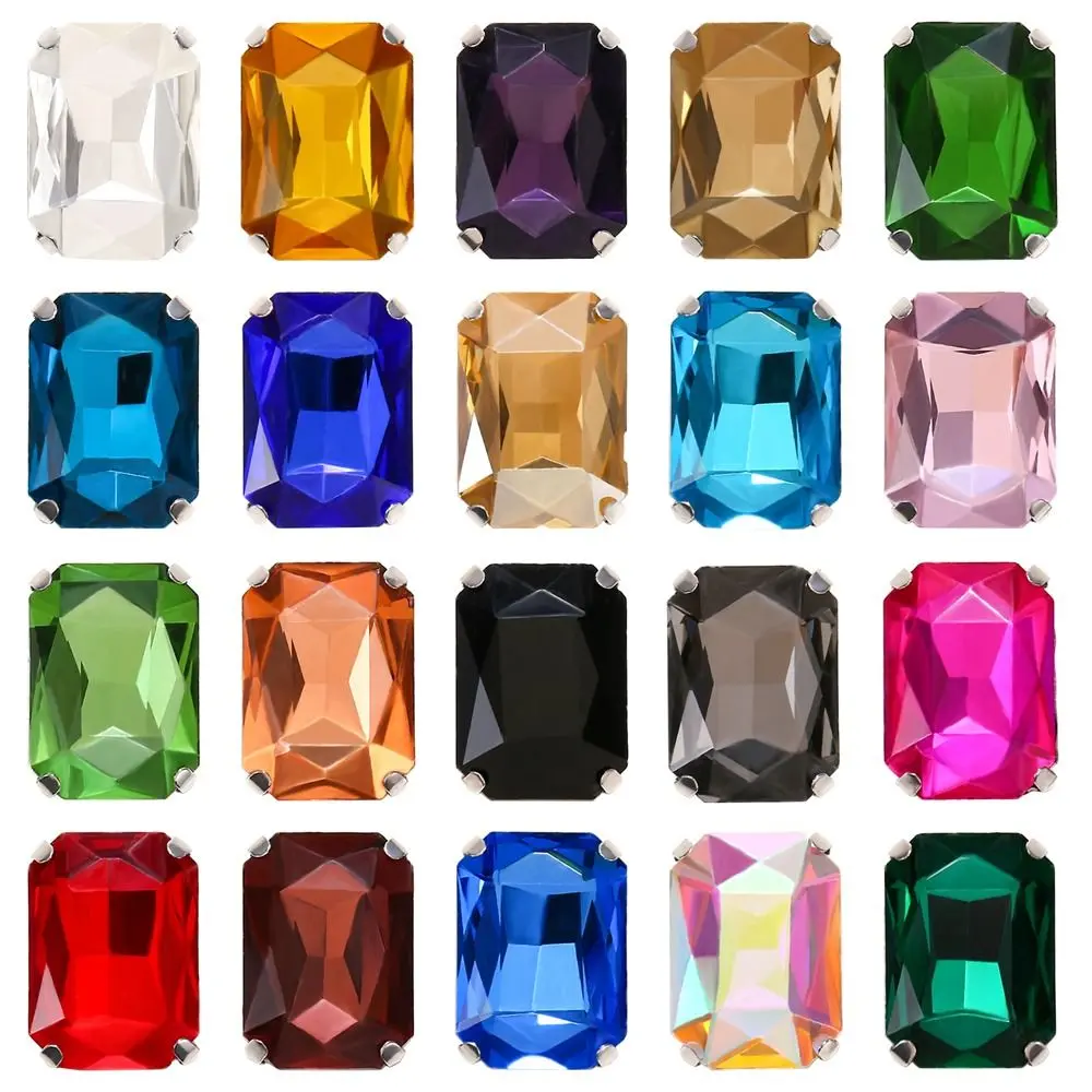 50Pcs/Pack Egg Shape Glitter Sewing Rhinestones With Silver Claw Sew On Glass Crystal Stones 10x14mm Diamond Beads Ornament