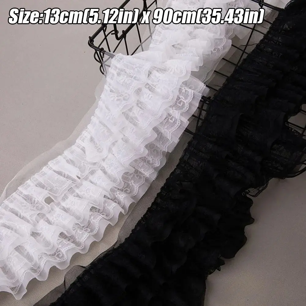 13cm Wide Chiffon Mesh Fabric 3D Pleated Embroidered Chiffon Lace Edge Three Layers Ruffle Trim