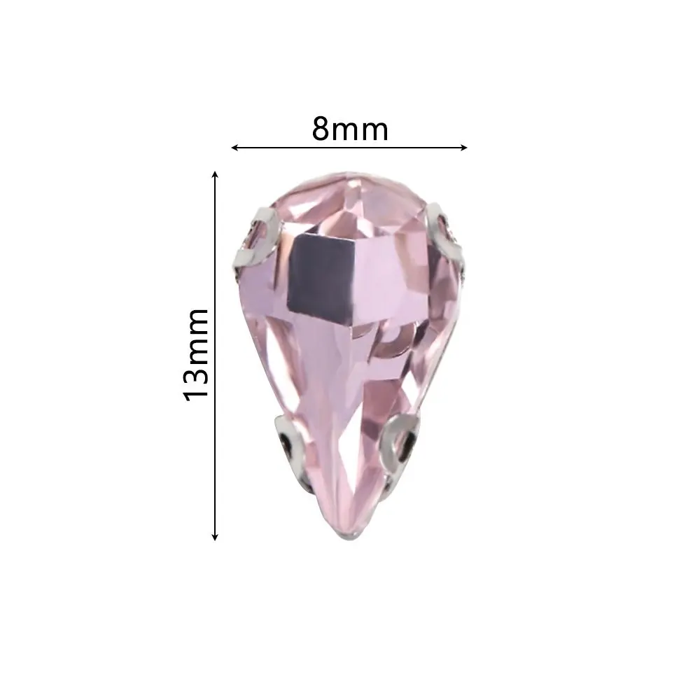 50Pcs/Pack Water Drop Shape Glitter Sewing Rhinestones With Silver Claw Sew On Glass Crystal Stones 8x13mm