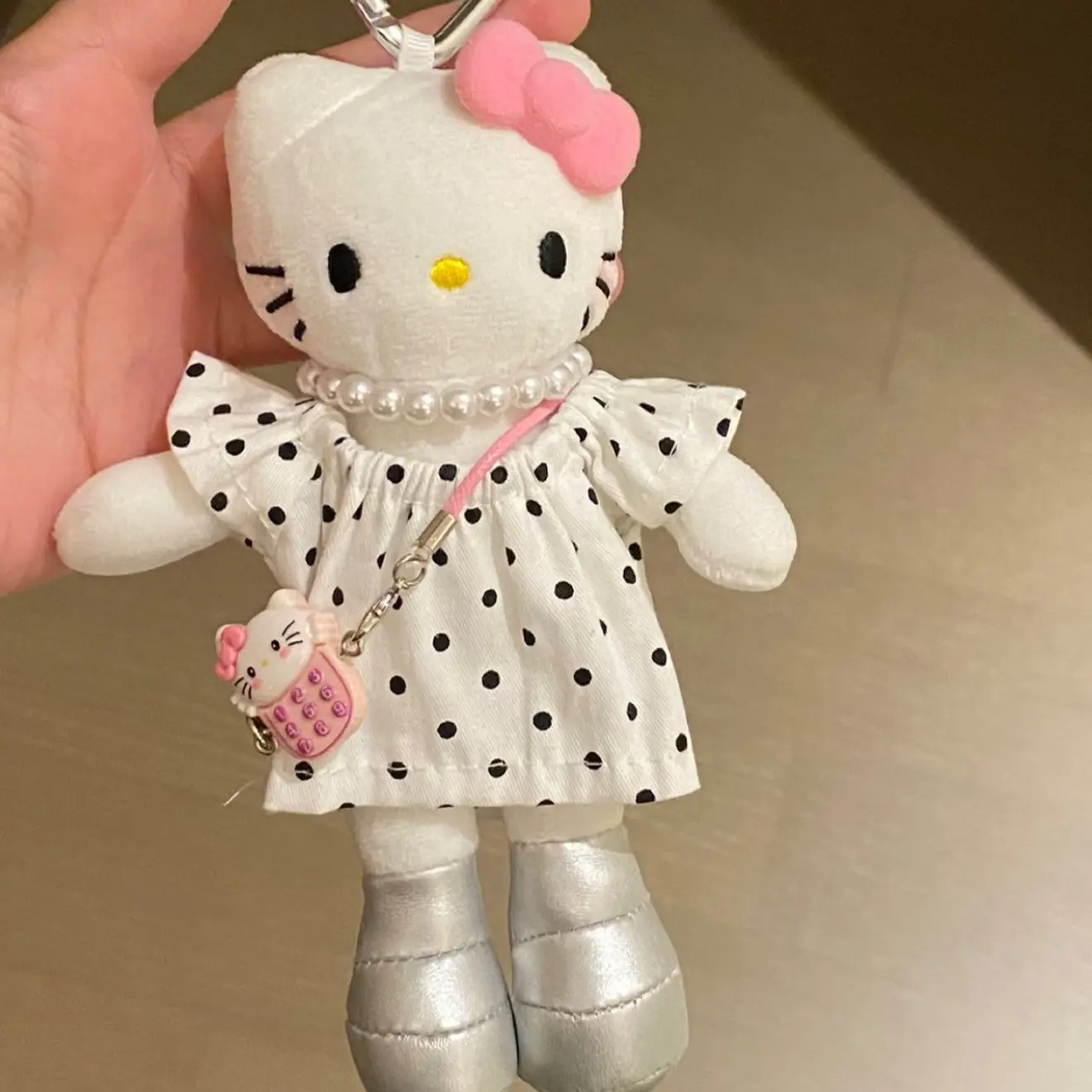New Cartoon Long Legs Hello Kitty Keychain Plush Doll Pendant Bag Hanging Decoration Fluffy Stuffed Toy Keyring Gift