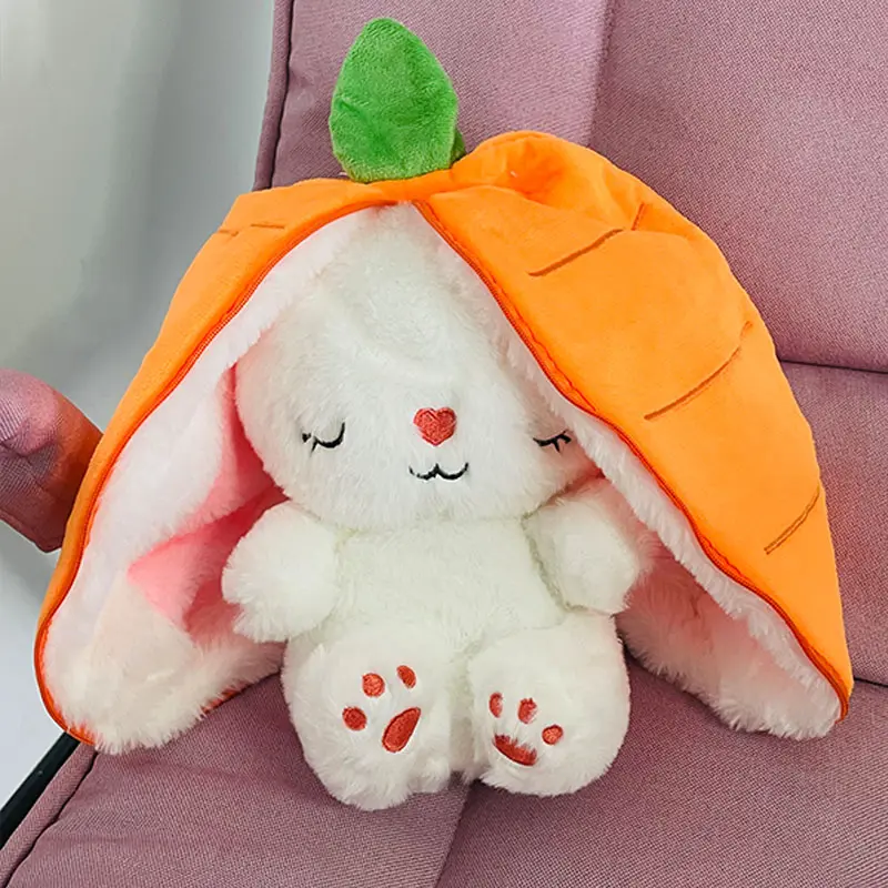 Baby Music Strawberry Carrot Rabbit Plush Toys Stuffed Creative Into Bunny Transform 30cm Sleeping Light Doll Kid Birthday Gift
