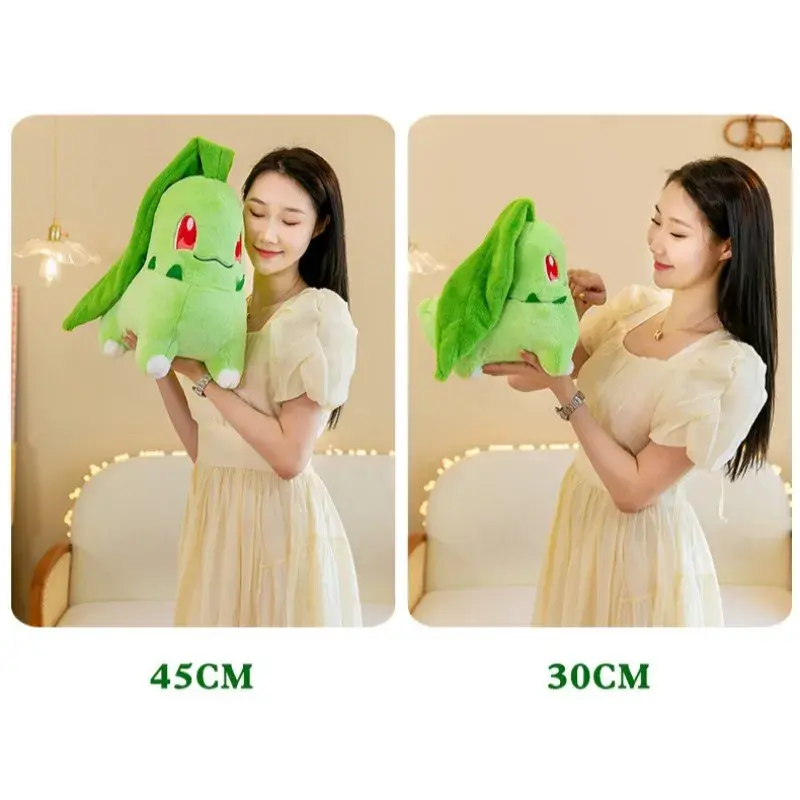 30/45cm Pokemon Chikorita Plush Doll Soft Stuffed Cartoon Chikorita Toys Kawaii Japan Anime Elf Plush Birthday Gift For Kids