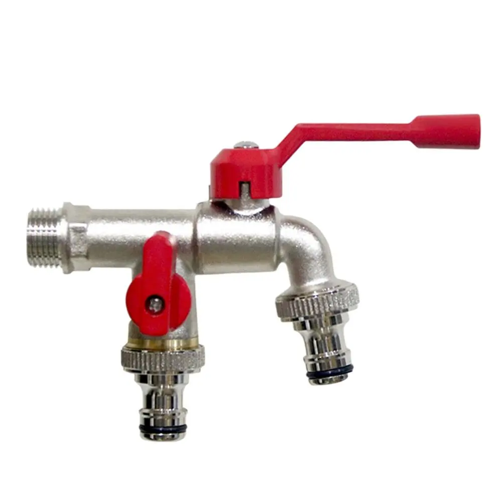 Durable All Copper Tap Water Faucet One Into One Out Garden Irrigation Valve Switch Thread 4/6inch Sink Tap Garden Watering