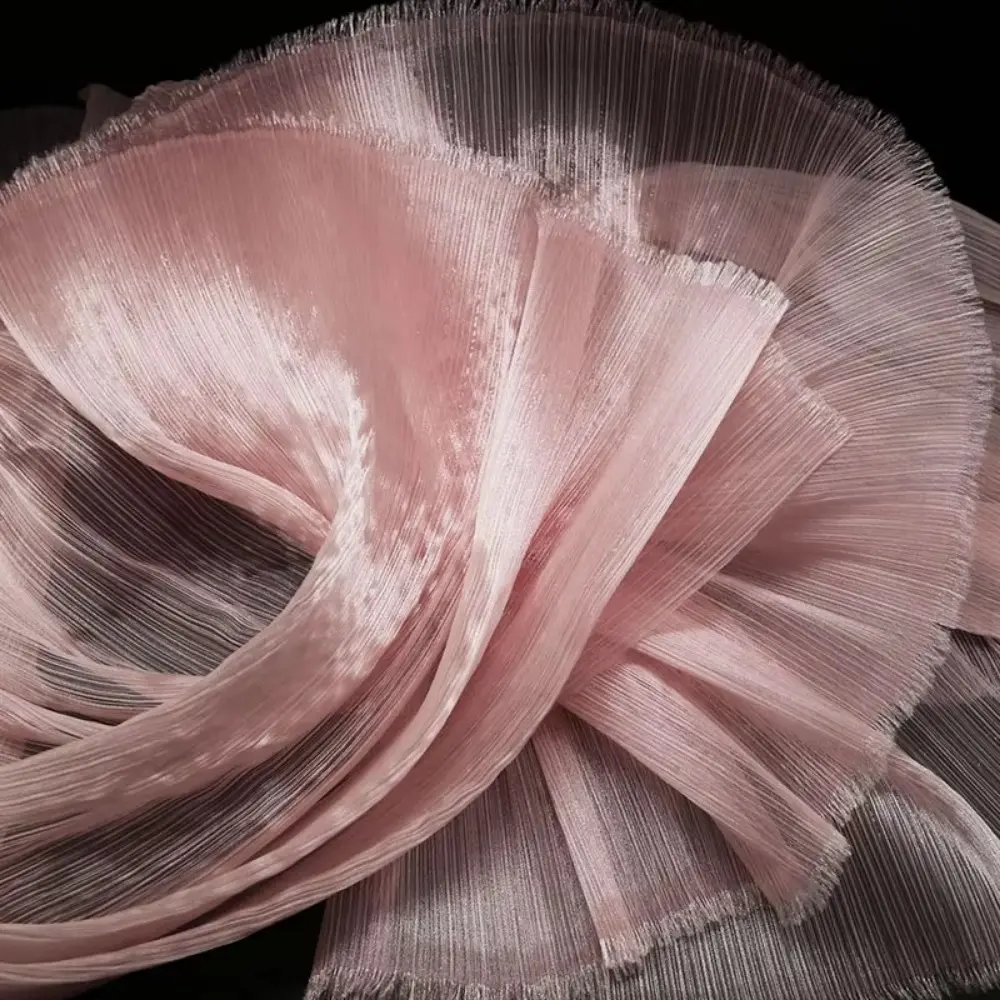 Bright Organza Fabric DIY Stiff Shape Pleated Mesh Fabrics Polyester Material Wrinkled Texture Fabric Background Floral Design