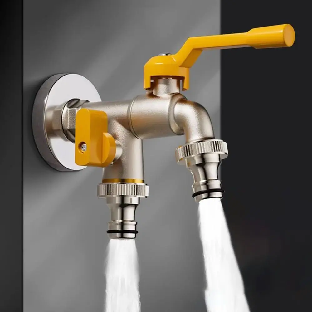 Durable All Copper Tap Water Faucet One Into One Out Garden Irrigation Valve Switch Thread 4/6inch Sink Tap Garden Watering