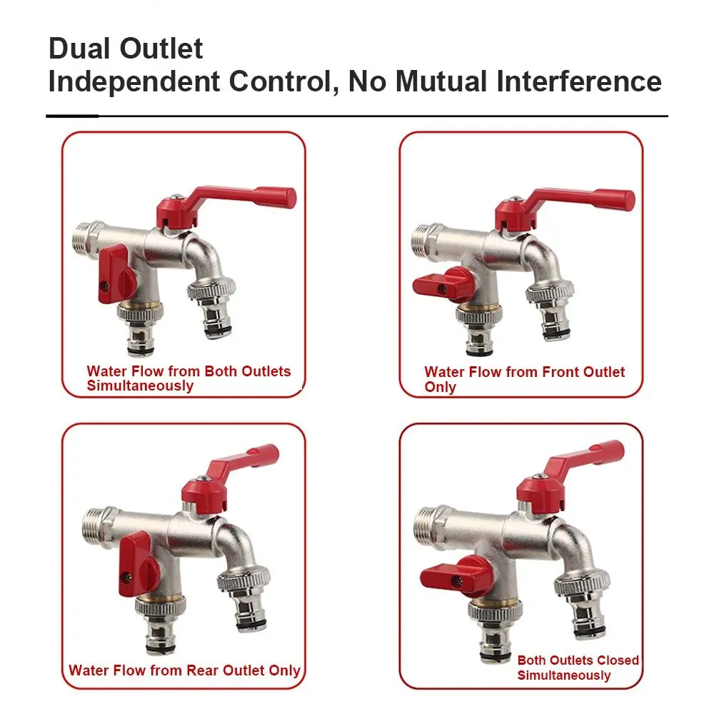 Durable All Copper Tap Water Faucet One Into One Out Garden Irrigation Valve Switch Thread 4/6inch Sink Tap Garden Watering