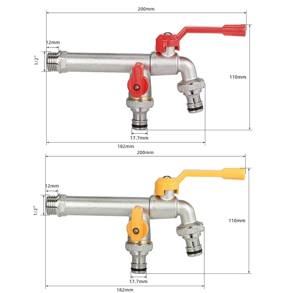 Durable All Copper Tap Water Faucet One Into One Out Garden Irrigation Valve Switch Thread 4/6inch Sink Tap Garden Watering