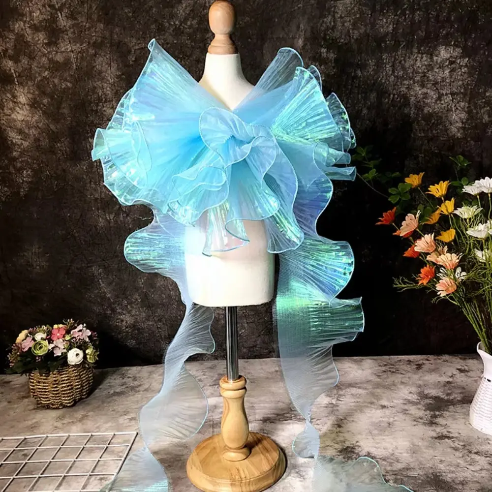 Fashion 1Yard Gradient Lace Fabric 15CM Wide DIY Pleated Lace Ribbon Transparent Organza Fabric Dress Accessories