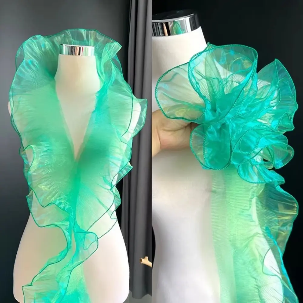 Fashion 1Yard Gradient Lace Fabric 15CM Wide DIY Pleated Lace Ribbon Transparent Organza Fabric Dress Accessories