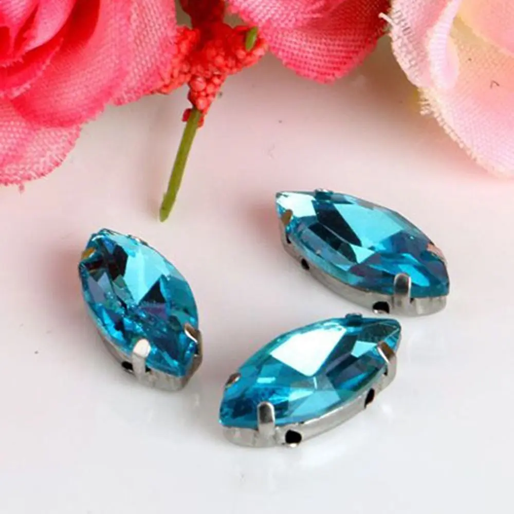 50Pcs/Pack Eye Shape Glitter Sewing Rhinestones With Silver Claw Sew On Glass Crystal Stones 7x15mm Diamond Beads Ornament