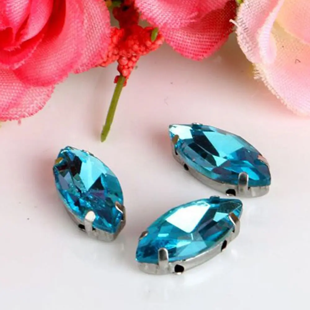 50Pcs/Pack Eye Shape Glitter Sewing Rhinestones With Silver Claw Sew On Glass Crystal Stones 7x15mm Diamond Beads Ornament