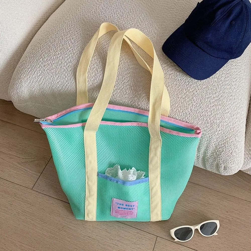 New Mesh Shoulder Bag Multifunctional Large Capacity Beach Bags Foldable Waterproof Makeup Storage Bag