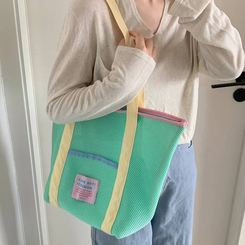 New Mesh Shoulder Bag Multifunctional Large Capacity Beach Bags Foldable Waterproof Makeup Storage Bag