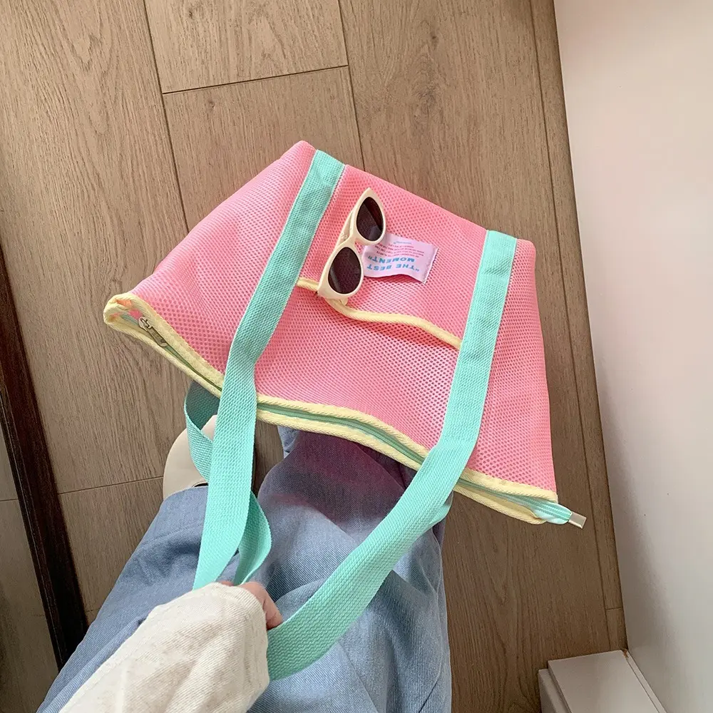 New Mesh Shoulder Bag Multifunctional Large Capacity Beach Bags Foldable Waterproof Makeup Storage Bag