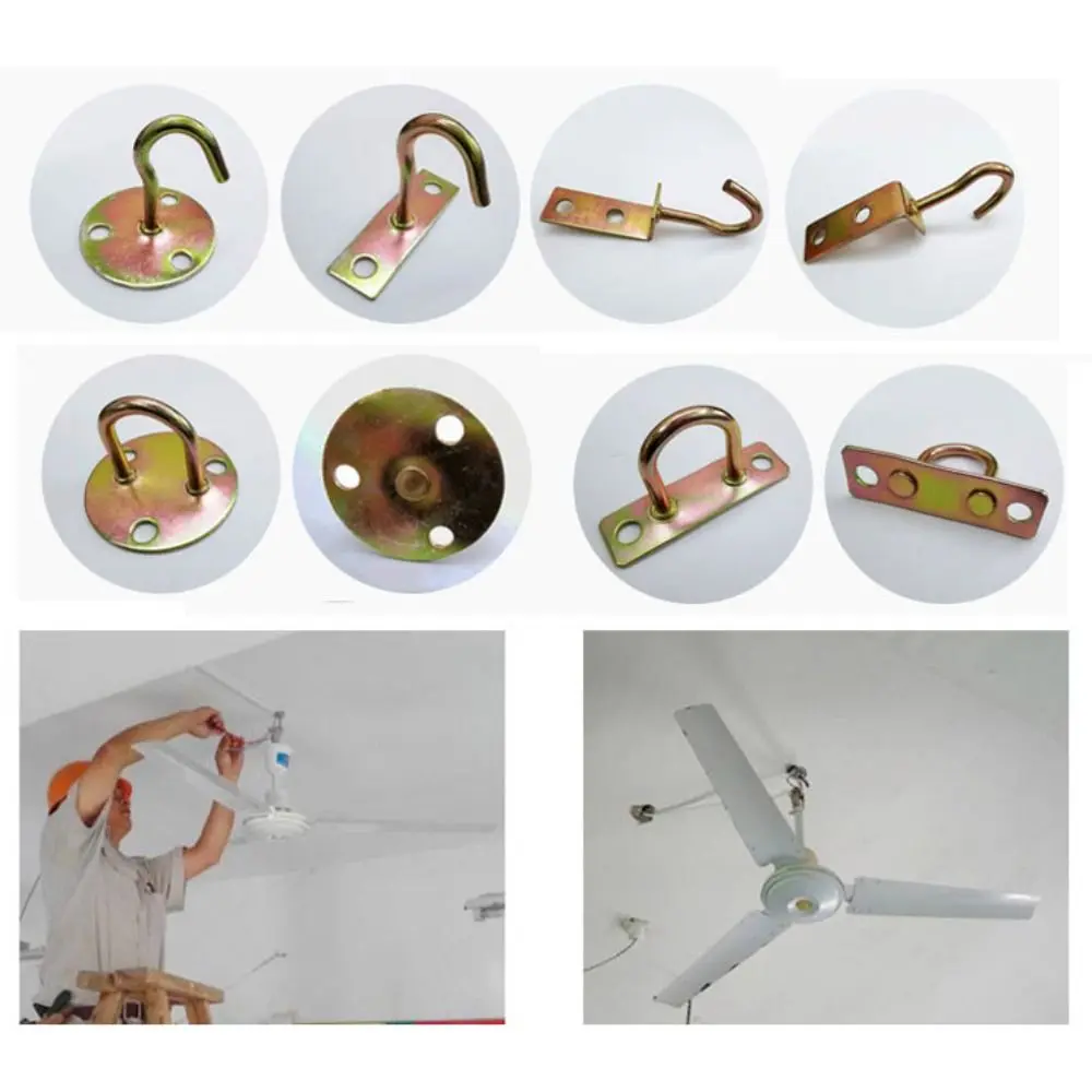 Durable Pad Eye Wall Hook Iron U/J-Shaped Ceiling Mount Hanger DIY Plate Deck Door Buckle for Fan Lamp