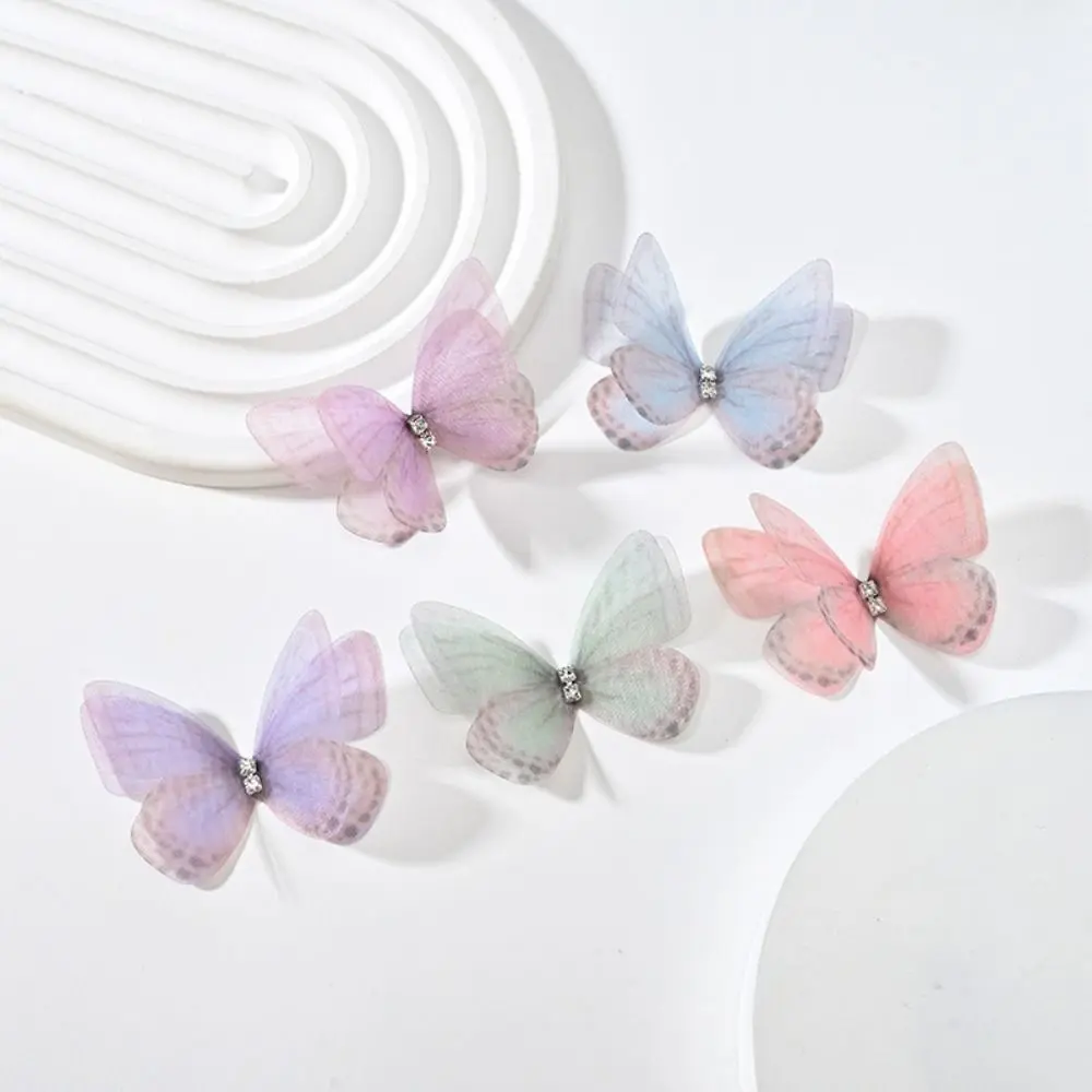 50Pcs 3D Organza Fabric Butterfly Appliques Double-layer Gauze Simulation Mesh Butterfly Patch Handmade Clothes Sewing Patch