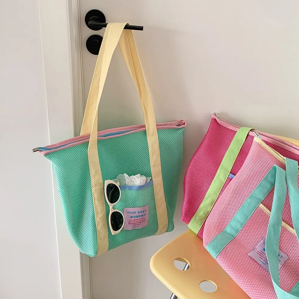 New Mesh Shoulder Bag Multifunctional Large Capacity Beach Bags Foldable Waterproof Makeup Storage Bag