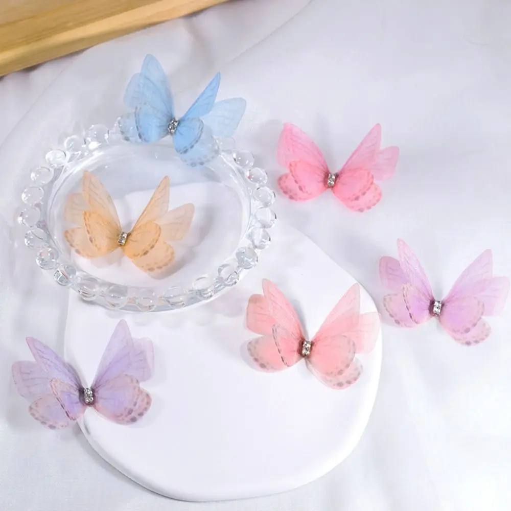50Pcs 3D Organza Fabric Butterfly Appliques Double-layer Gauze Simulation Mesh Butterfly Patch Handmade Clothes Sewing Patch
