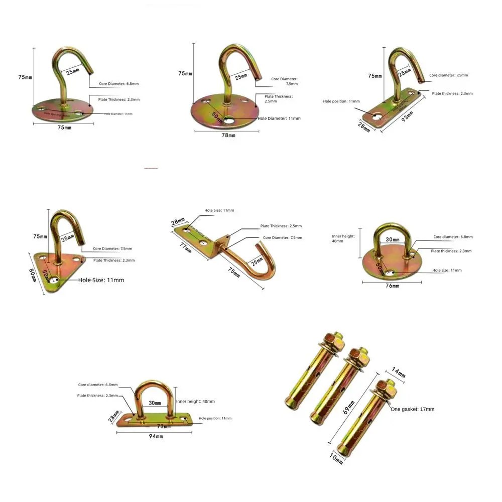 Durable Pad Eye Wall Hook Iron U/J-Shaped Ceiling Mount Hanger DIY Plate Deck Door Buckle for Fan Lamp