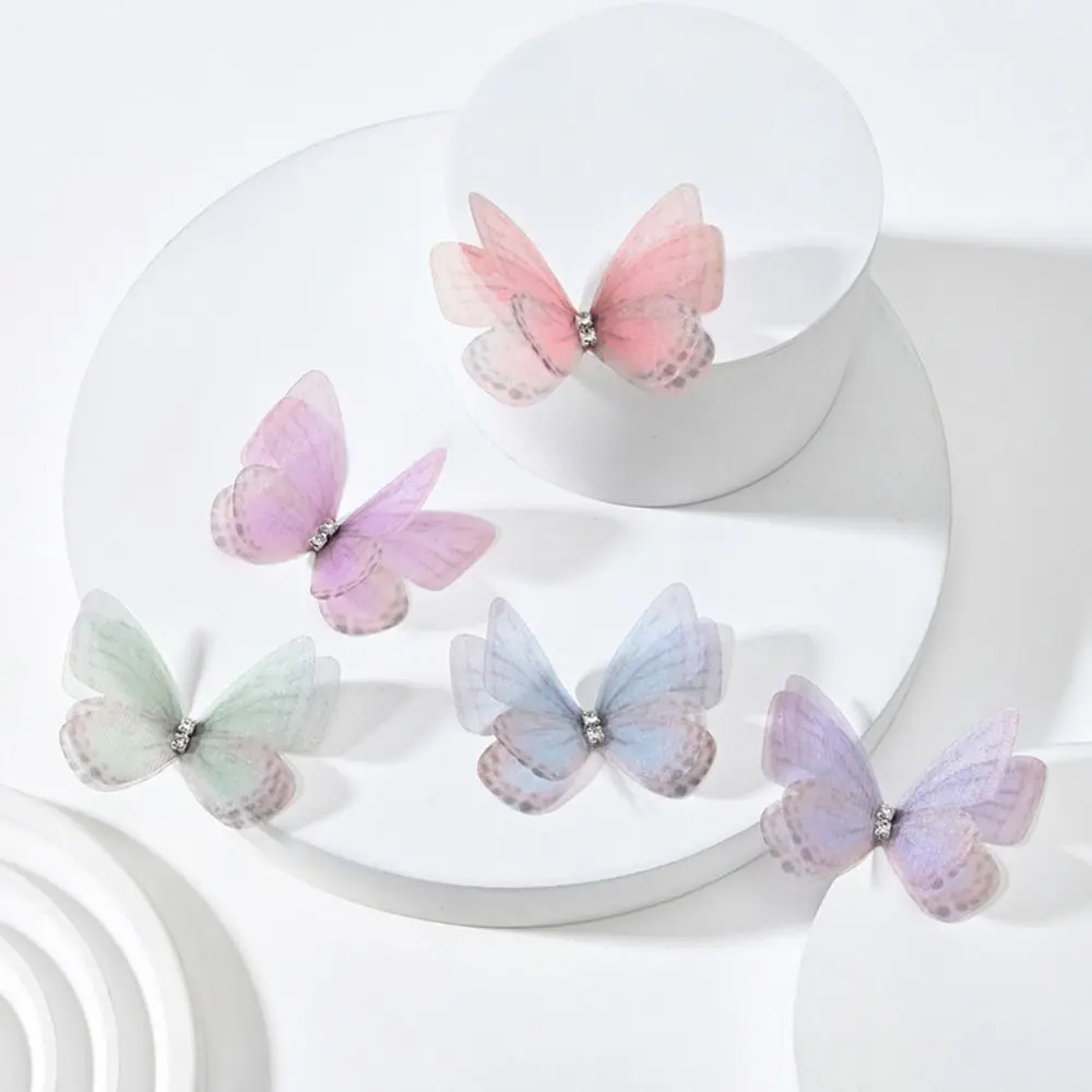 50Pcs 3D Organza Fabric Butterfly Appliques Double-layer Gauze Simulation Mesh Butterfly Patch Handmade Clothes Sewing Patch