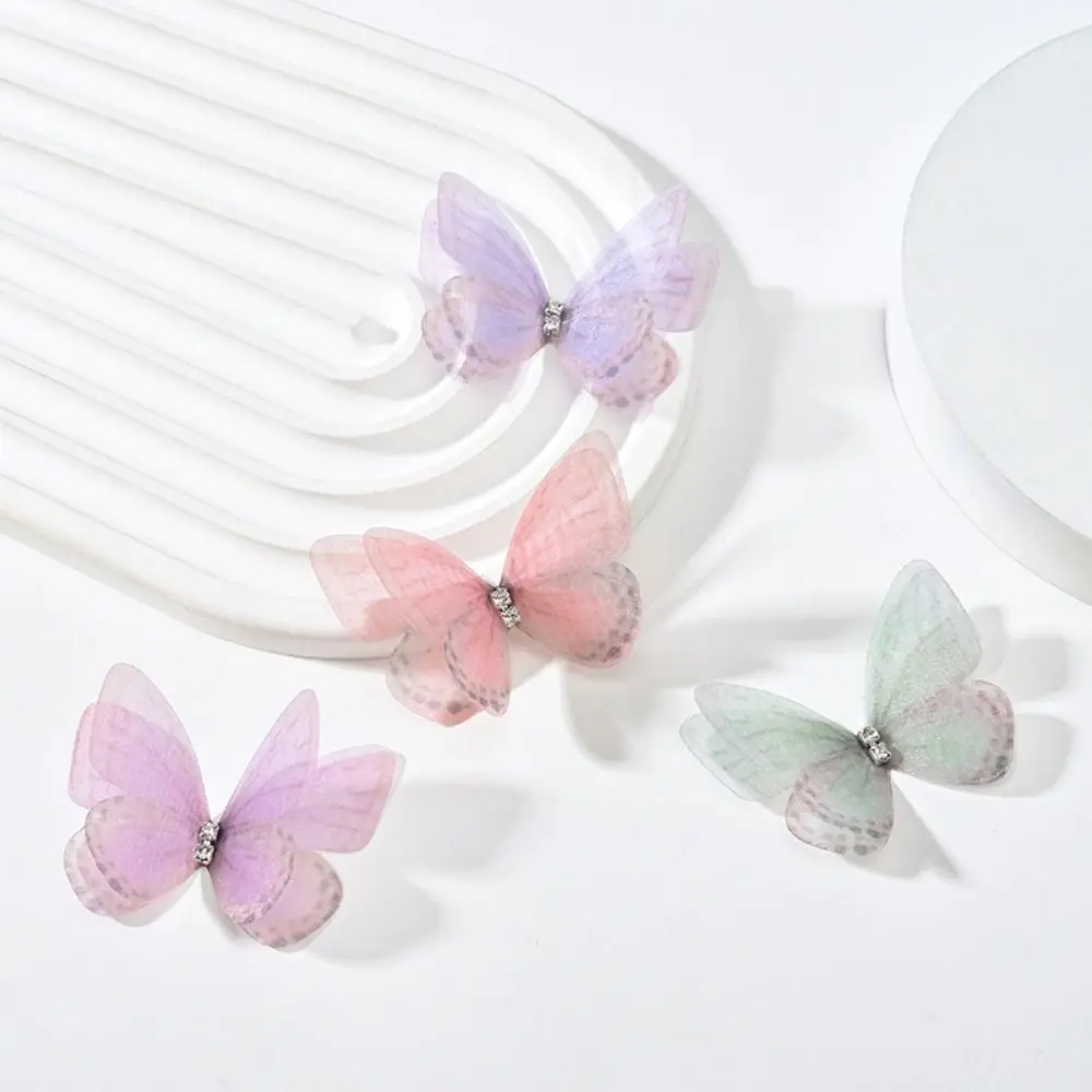 50Pcs 3D Organza Fabric Butterfly Appliques Double-layer Gauze Simulation Mesh Butterfly Patch Handmade Clothes Sewing Patch